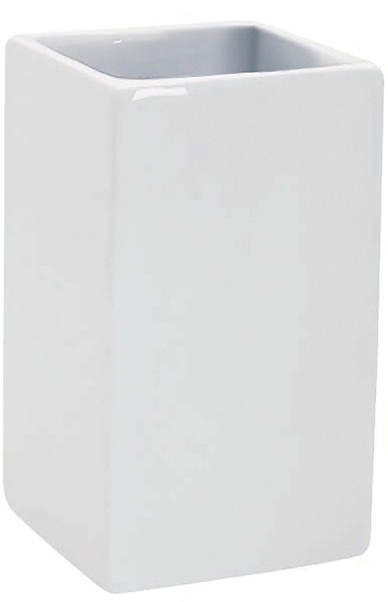 Spirella Quadro Tandenborstelhouder Beker Wit – Tumbler Badkamer voor Tandenborstel Opbergen – 6,5 x 5,5 x 10,5 cm