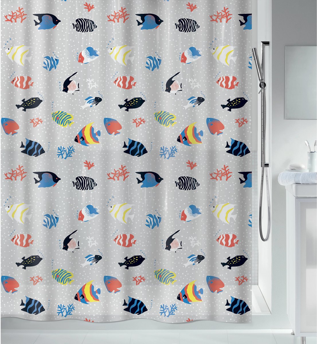 Spirella Douchegordijn van PEVA – Waterdicht Douchegordijn met Snorkeldesign voor een Stijlvolle Badkamer