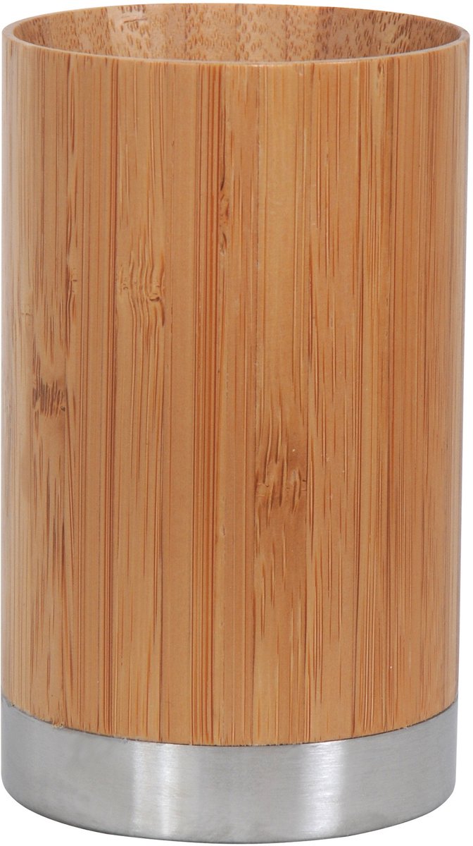 MSV Bamboe Tandenborstelhouder – Beker voor Tandenborstel en Tandpasta – Badkamer Accessoires Bamboe – Bruin – 6,5 x 11,2 cm