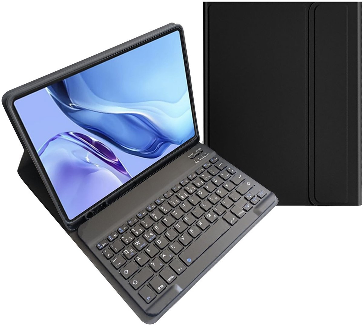 Mobigear Tablethoes geschikt voor Apple iPad Mini 7 (2024) Hoes | Mobigear Keys QWERTZ Bluetooth Toetsenbord Bookcase + Stylus Houder - Zwart