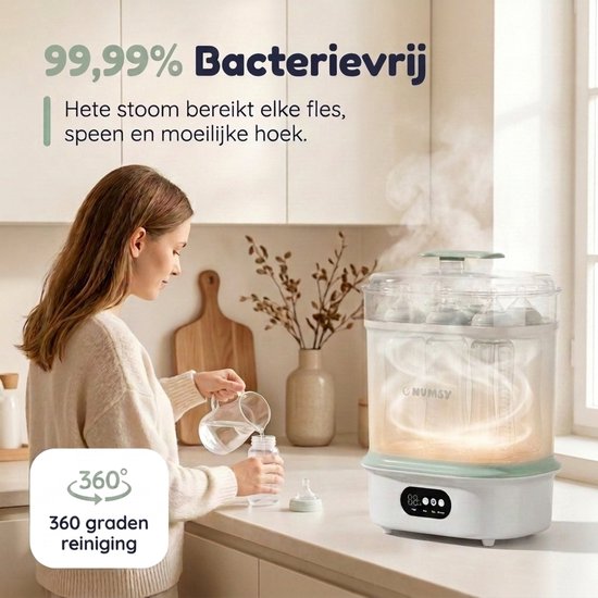 Numsy Steamix Plus Flessensterilisator met Droogfunctie - Elektrische Stoomsterilisator voor Babyflessen, Spenen & Kolfonderdelen - Grote Capaciteit - BPA-vrij van Numsy — afbeelding 3