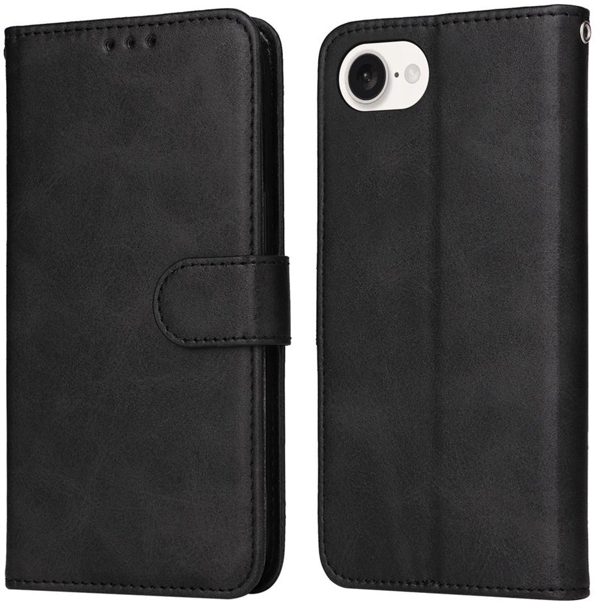 Mobigear Telefoonhoesje geschikt voor Apple iPhone 17e Hoesje | Mobigear Wallet Bookcase Portemonnee | Pasjeshouder voor 3 Pasjes | Telefoonhoesje voor Pinpas / OV Kaart / Rijbewijs - Zwart