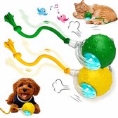 ZVD Interactief huisdierspeelgoed - Kattenspeelgoed - Met vogelgeluiden en een touwtje - Interactieve speelbal voor katten en honden - Slim automatisch rollen 360° - Elektrische speelbal voor katten en honden - Groen + Geel