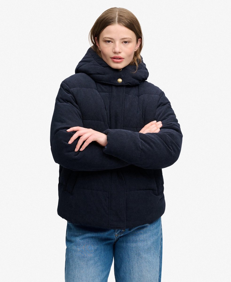 Superdry Premium Gewatteerde Corduroy Jas Met Capuchon Dames Gewatteerde jassen Marineblauw