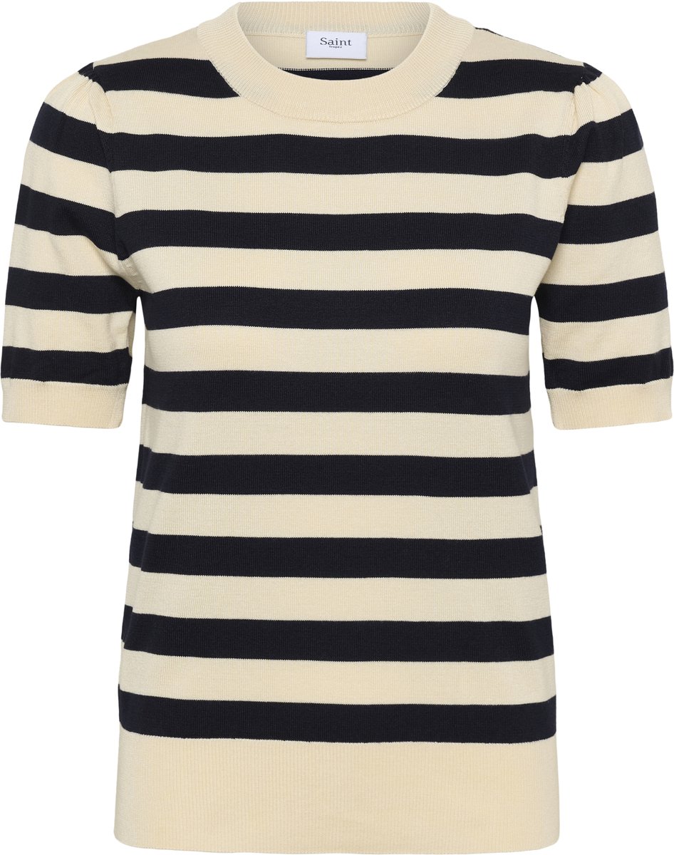 Saint Tropez MilaSZ SS Block Stripe Pullover Dames Trui - Nightsky Birch Block Stripe