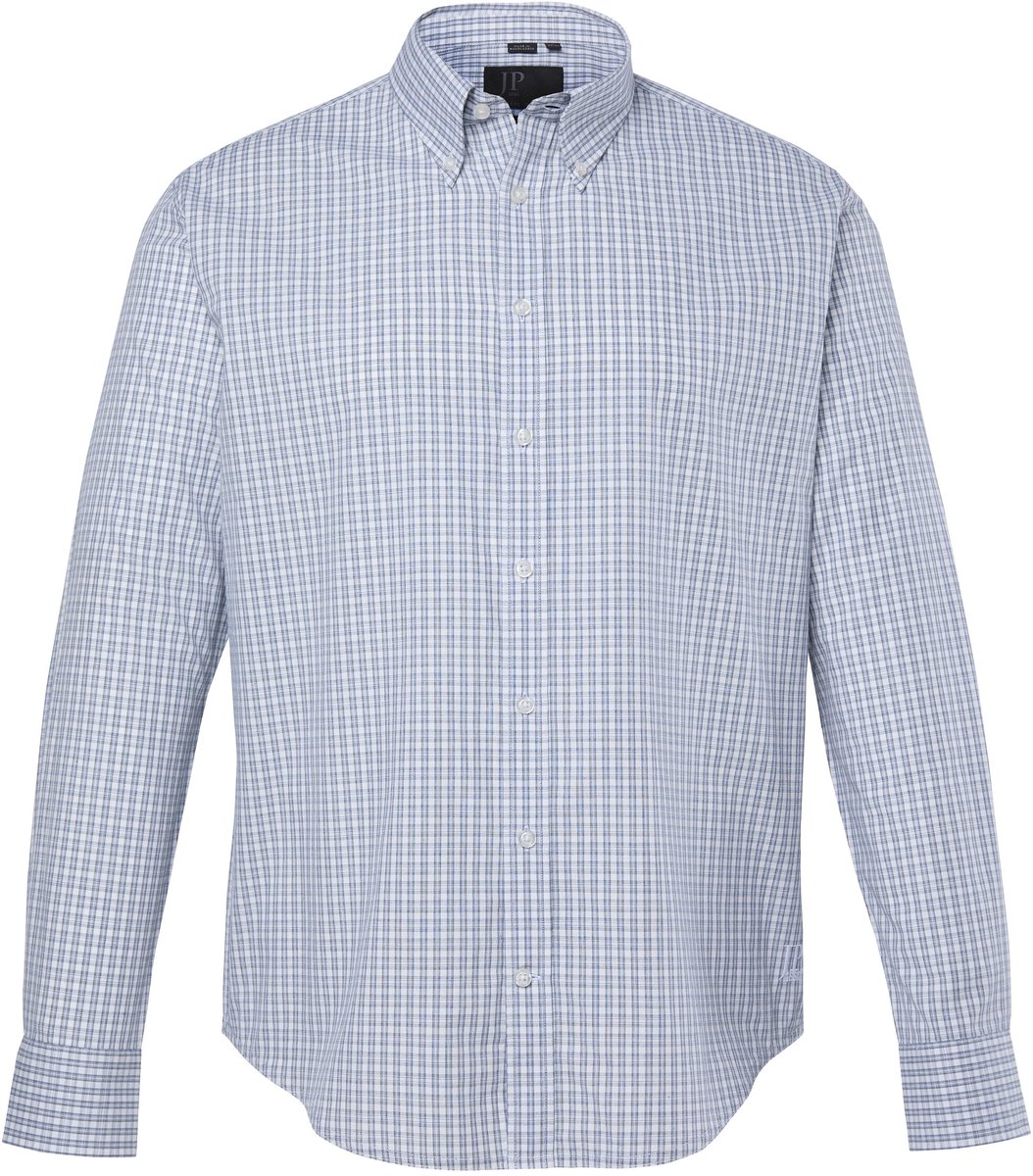 JP 1880 - Heren - Geruit overhemd lange mouwen modern fit buttondown kraag - Steengrijs - Maat 5XL