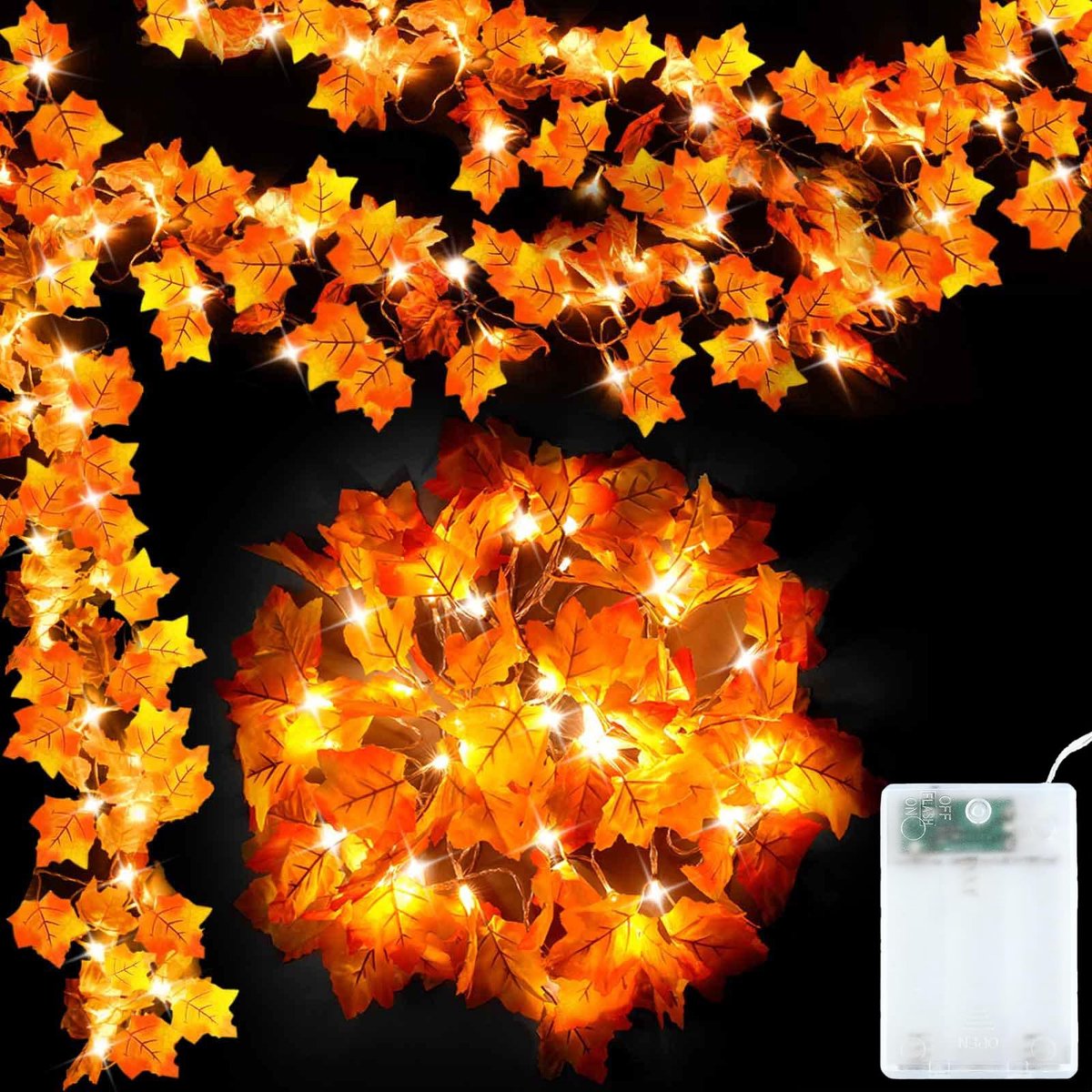 3 meter, 20 LED, lichtblad, Esdoornblad, Herfstdecoratie, LED-verlichting in Esdoornbladeren voor Herfstfeesten, Halloween, Thanksgiving