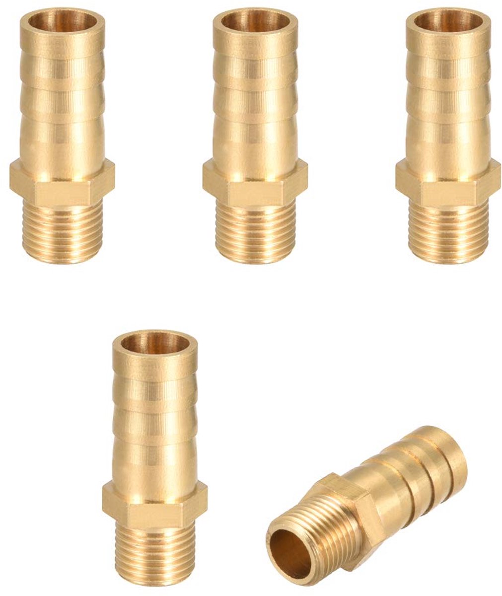 sourcing map 5 stuks messing slangaansluiting adapter 10 mm weerhaak x 1/8 inch G stekker buis
