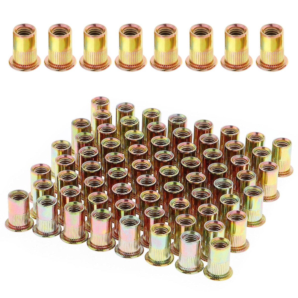 100 stuks M6 klinknagelmoeren met platte kop, klinknagelmoeren schroefdraad van verzinkt koolstofstaal, assortiment M6 klinknagels schroefdraad voor metaal kunststof (12 mm x 15 mm)