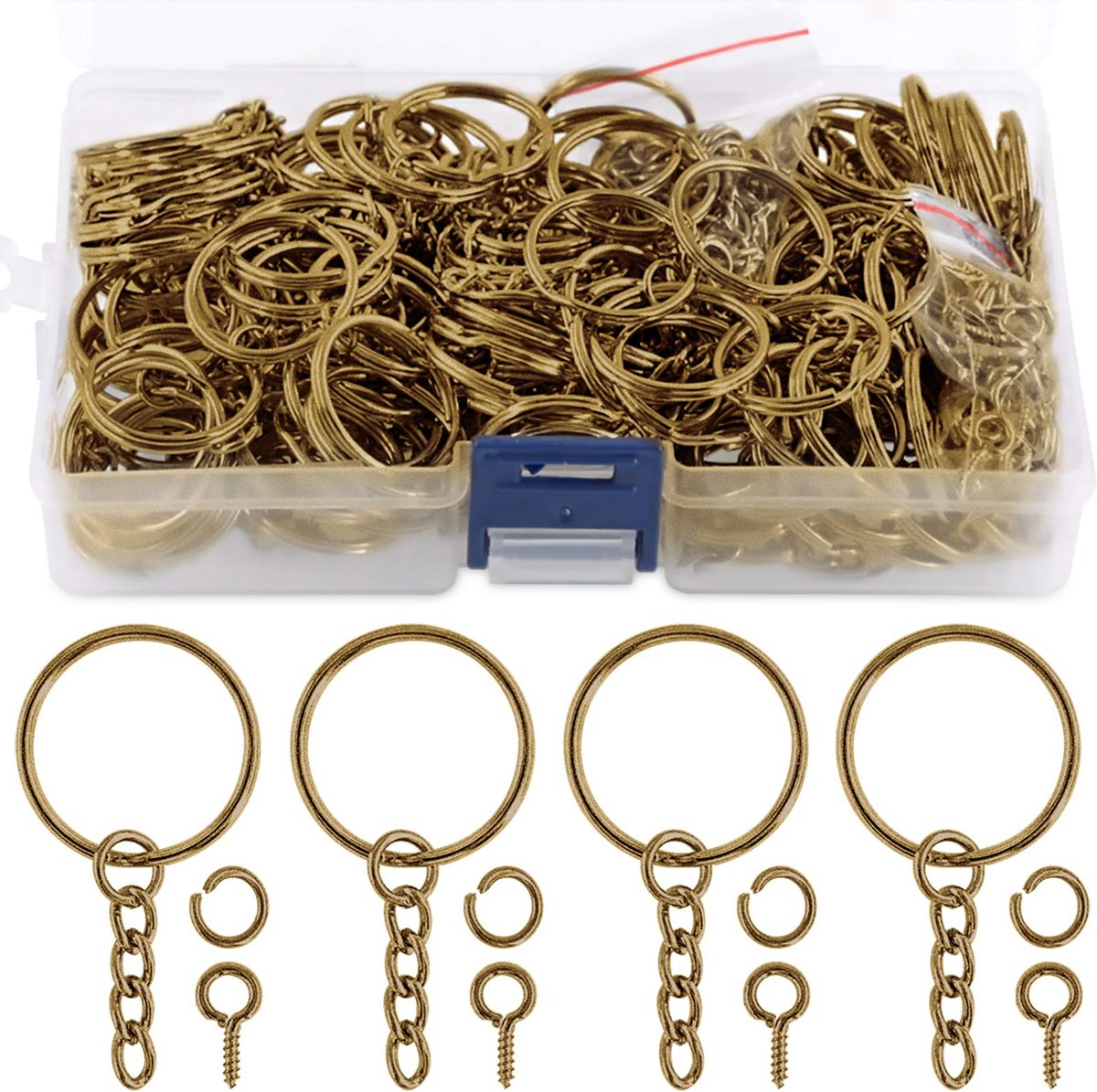450Stks 25mm Brons Sleutelhanger Kit, Inclusief 150 Sleutelhanger Ringen met Ketting en 150 Schroef Eye Pins Bulk voor Sieraden Bevindingen Maken