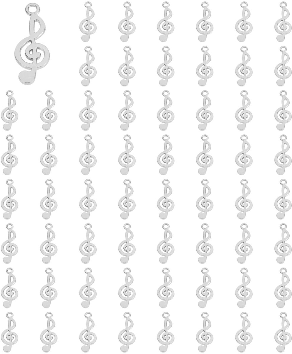 Muzieksieraden, 100 stuks legering muziek-thema-instrumenthangers voor doe-het-zelf knutselen, donkerzilver, 1 x 1 cm
