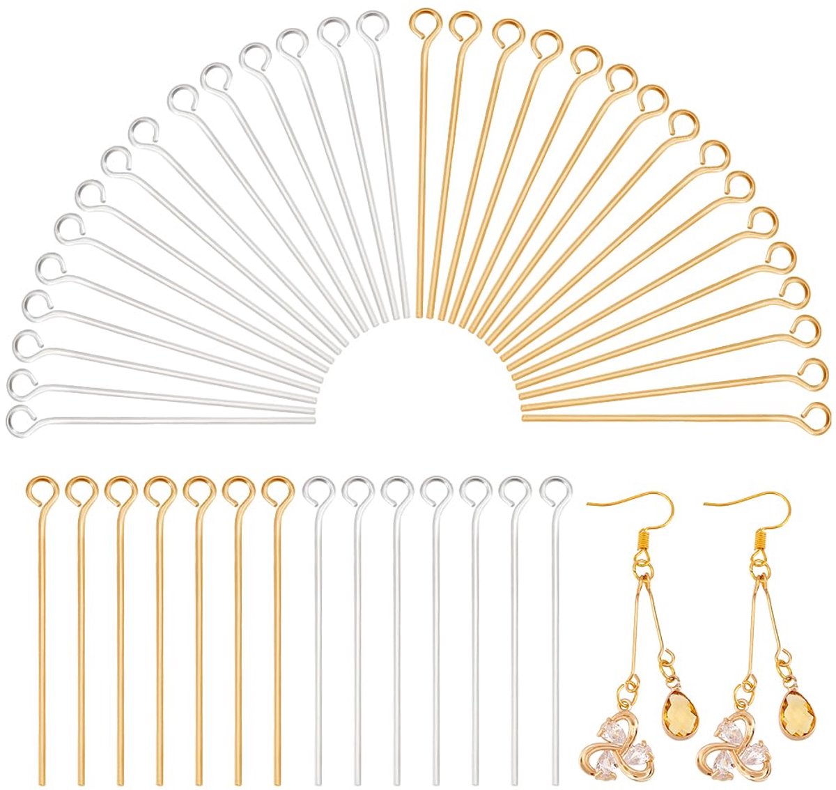 160 stuks 304 roestvrijstalen open oogspelden 30 mm 21 gauge (0,7 mm) open oogspelden voor oorbellen, hangers, armbanden, sieraden doe-het-zelf ambachten