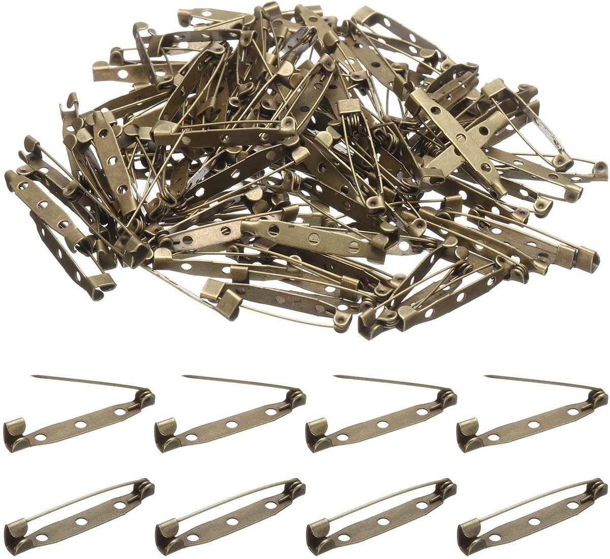 120 STK. Veiligheidsspeld 35 mm bronzen broche sluiting pinnen rugvergrendeling pin badge rug met gat voor DIY ambachten naambordjes badge corsage