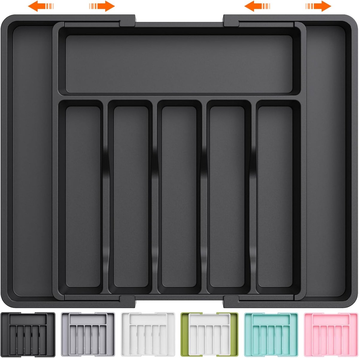 Bestekbak voor lade uitschuifbaar 8 vakken Keuken organizer voor bestek en keukengerei Verstelbaar 33-57 cm zwart