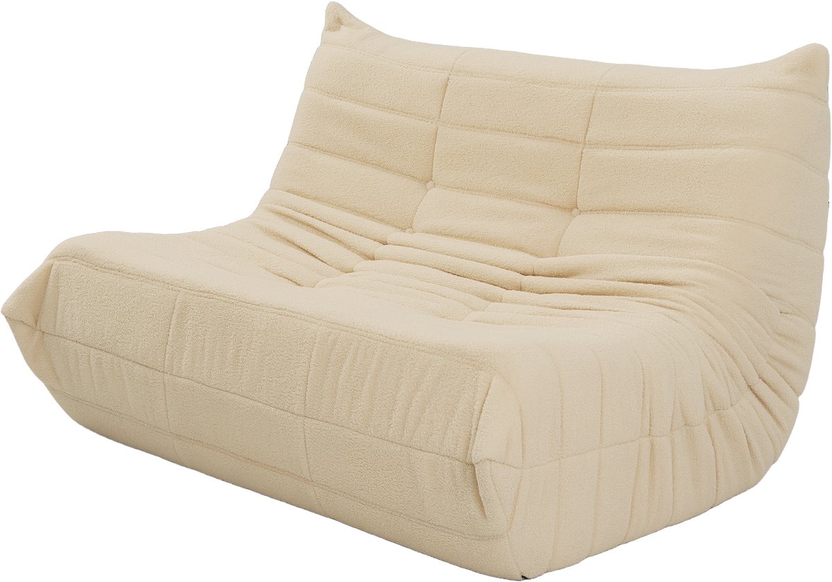 Bonenstoel - Relaxfauteuil - 2-persoons loungebank - Lazy stoel - Teddy fleece zitzakstoel voor binnengebruik - Relaxstoel / loungefauteuil - Slaapkamer en woonkamer - Volwassenen en jongeren - Ergonomisch - Comfortabel - 135x105x80 cm - Beige