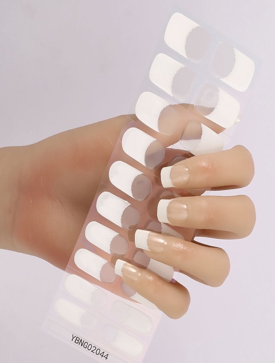FRANS WIT MANICURE - Originele UV Gel Nagelstickers PLUS – Complete Kit – Salonkwaliteit Thuis – 20 STUKS - Makkelijk Aan Te Brengen – Prachtige, Perfecte Nagels – Betaalbaar – Blijft Tot 15 Dagen Perfect Zitten