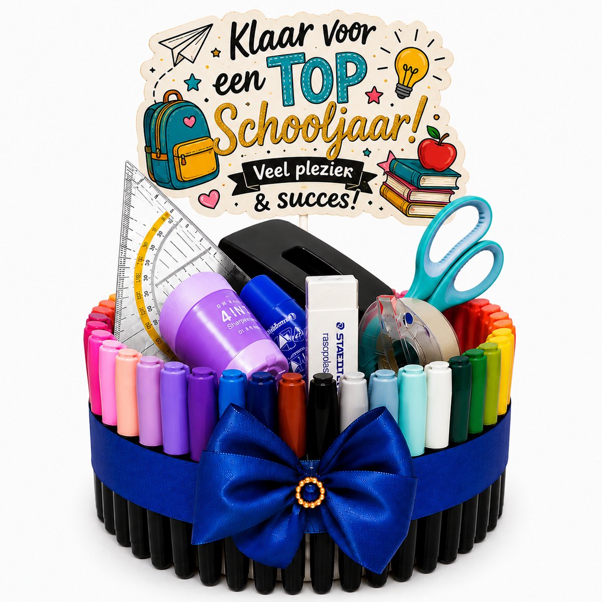 Luxe Stiftentaart "Klaar voor een TOP Schooljaar!" – Schoolcadeau met 51 Stiften