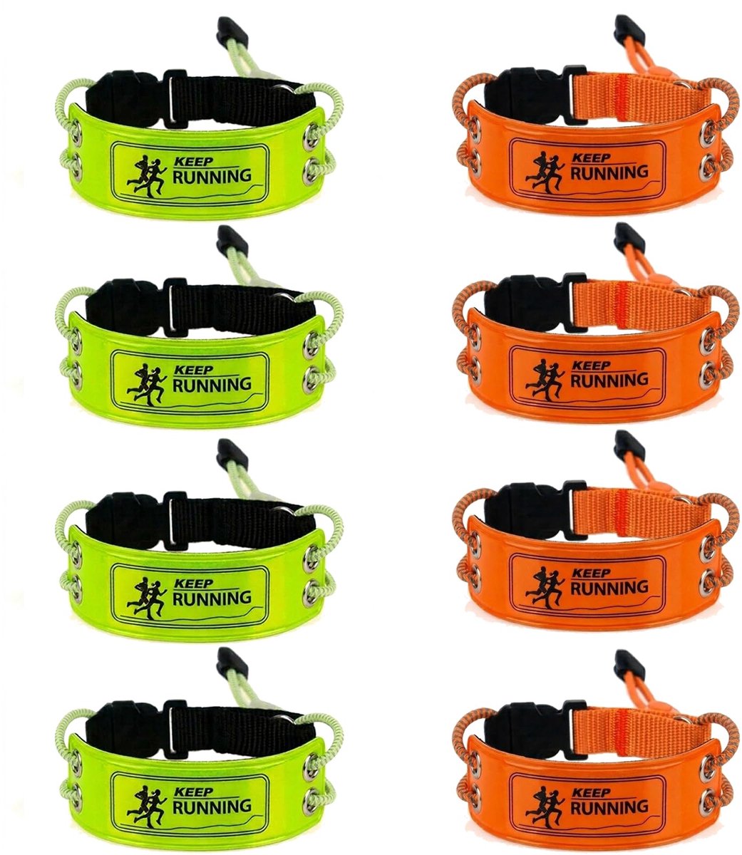 Namajunas - Reflecterende enkelband - 8 Stuks - Zichtbaar in donker - Verstelbare reflecterende broekband met hoge zichtbaarheid - Unisex veiligheid uitrusting - Geschikt voor fietsen, hardlopen en andere activiteiten in het donker