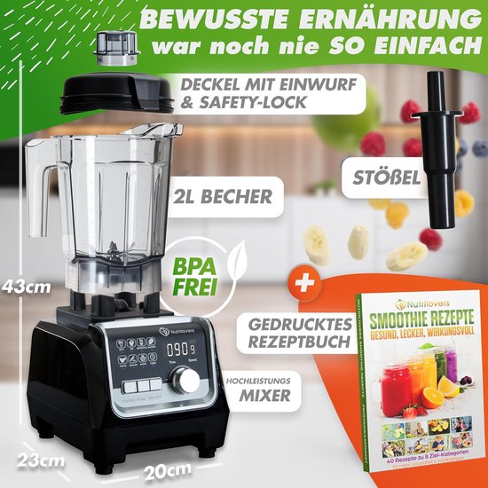 Krachtige Blender - Smoothie Maker - Gezonde Drankjes Maken - 2000 Watt Vermogen - 2 Liter Tritan - Zwart — afbeelding 4