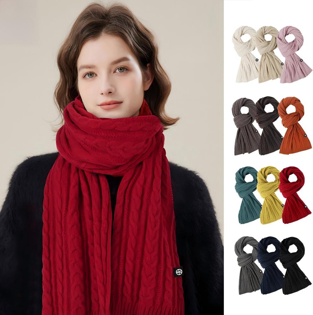 Zelfverwarmende Gebreide Wintersjaal - Houdt Warmte Vast - 180cm Lang - Meerdere Keren Omslaan - Kabelgebreid Design - Voor Herfst/Winter/Woon-Werk/Wandelen - Voor Vrouwen - Rood - 180x40cm - 1 Stuk