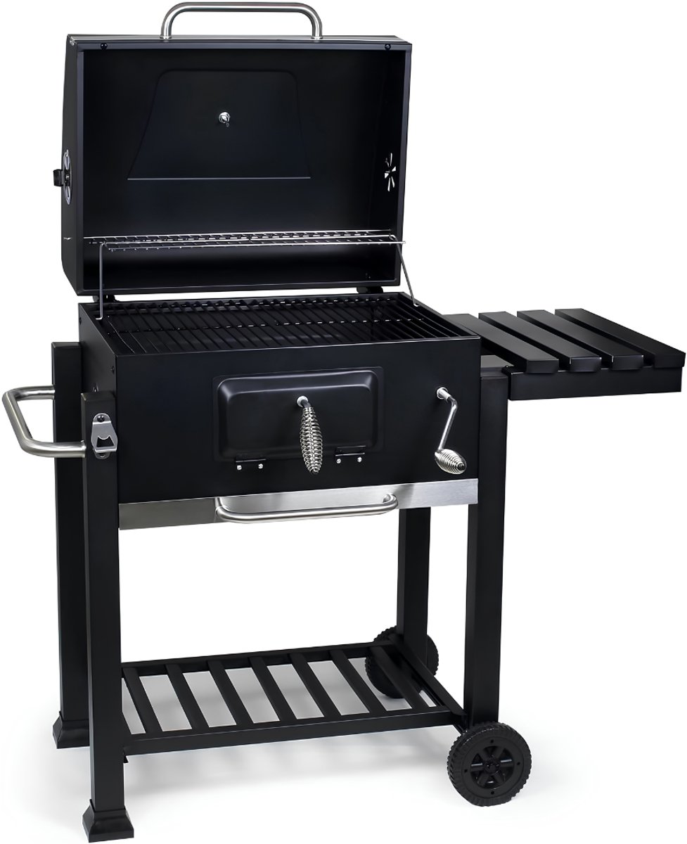 NIVA® BBQ Houtskool - Houtskool Barbecue - Barbecuewagen met Deksel - Zwart - 48cm x 119cm x 107cm