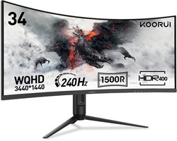 KOORUI 34-inch Gebogen Gaming Monitor G3441XC – WQHD 3440×1440 – 240Hz – VA – 1500R – HDR400 – 1ms MPRT – HDMI 2.1 & DP 1.4 - Zwart