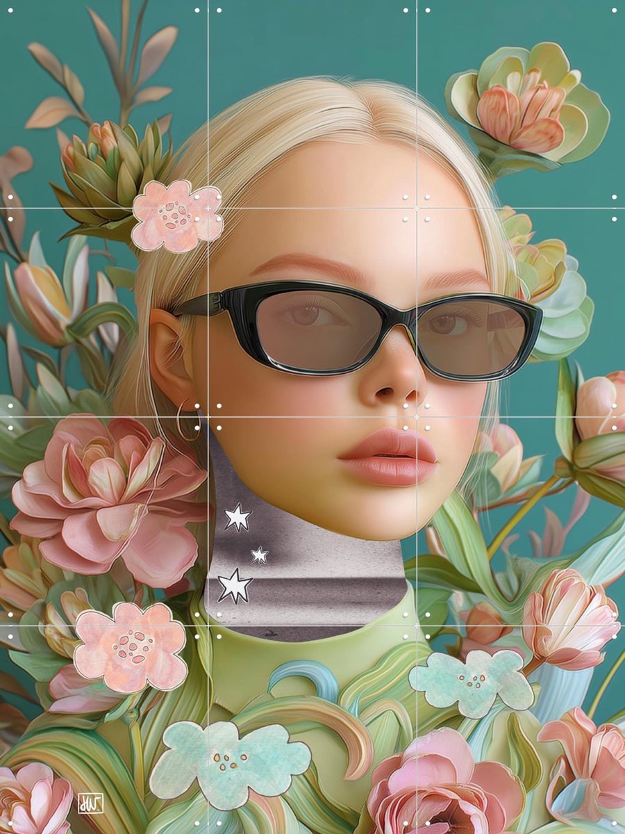 IXXI Floral Interface, Henriette Visscher - 60 x 80 cm - Gratis ophangtool - Grote wanddecoratie en posters - Abstract, Collage, Pop art
