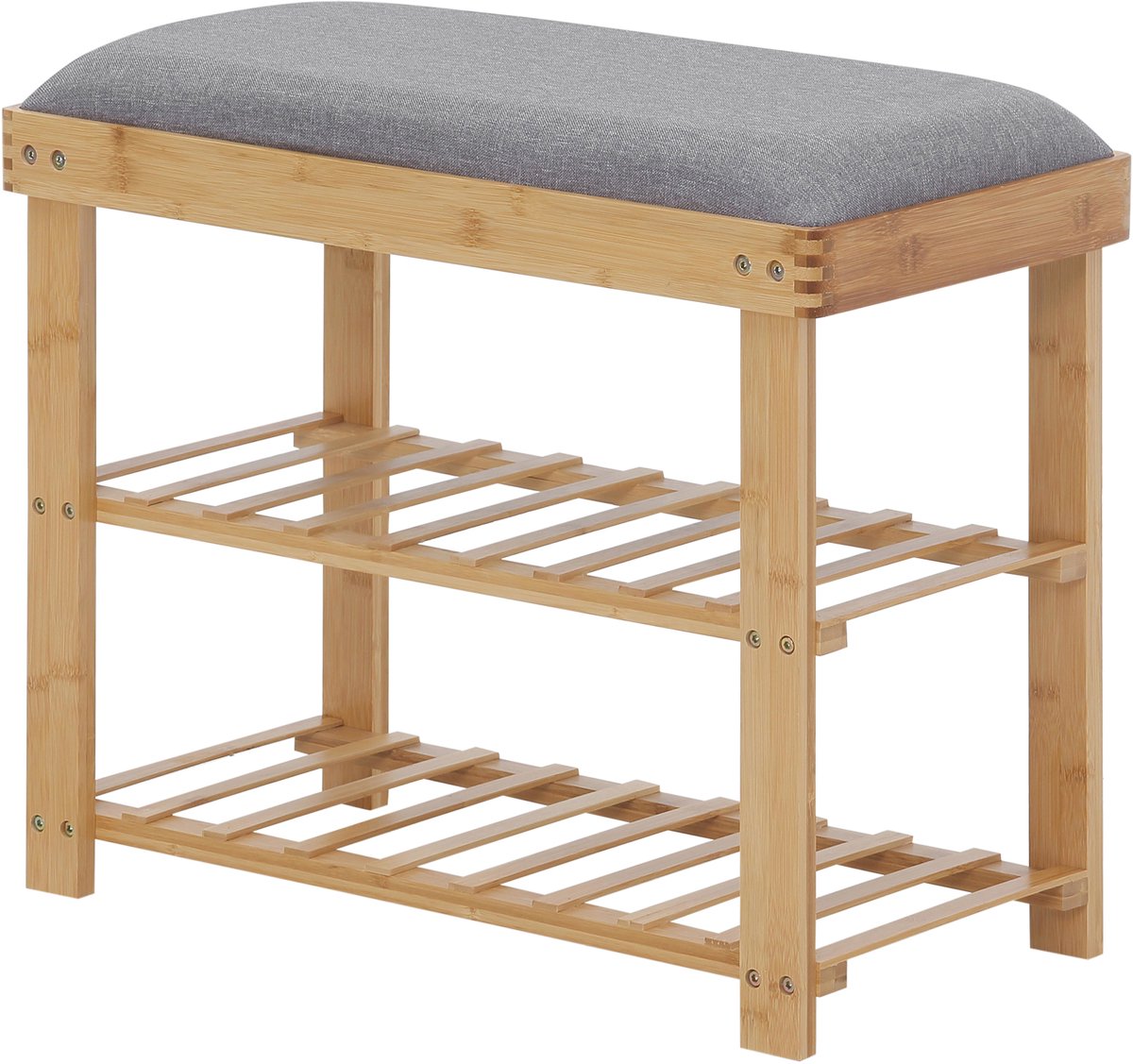 Schoenenkast, schoenenbank, 2 planken, kussen, grijs, geïntegreerd bamboe
