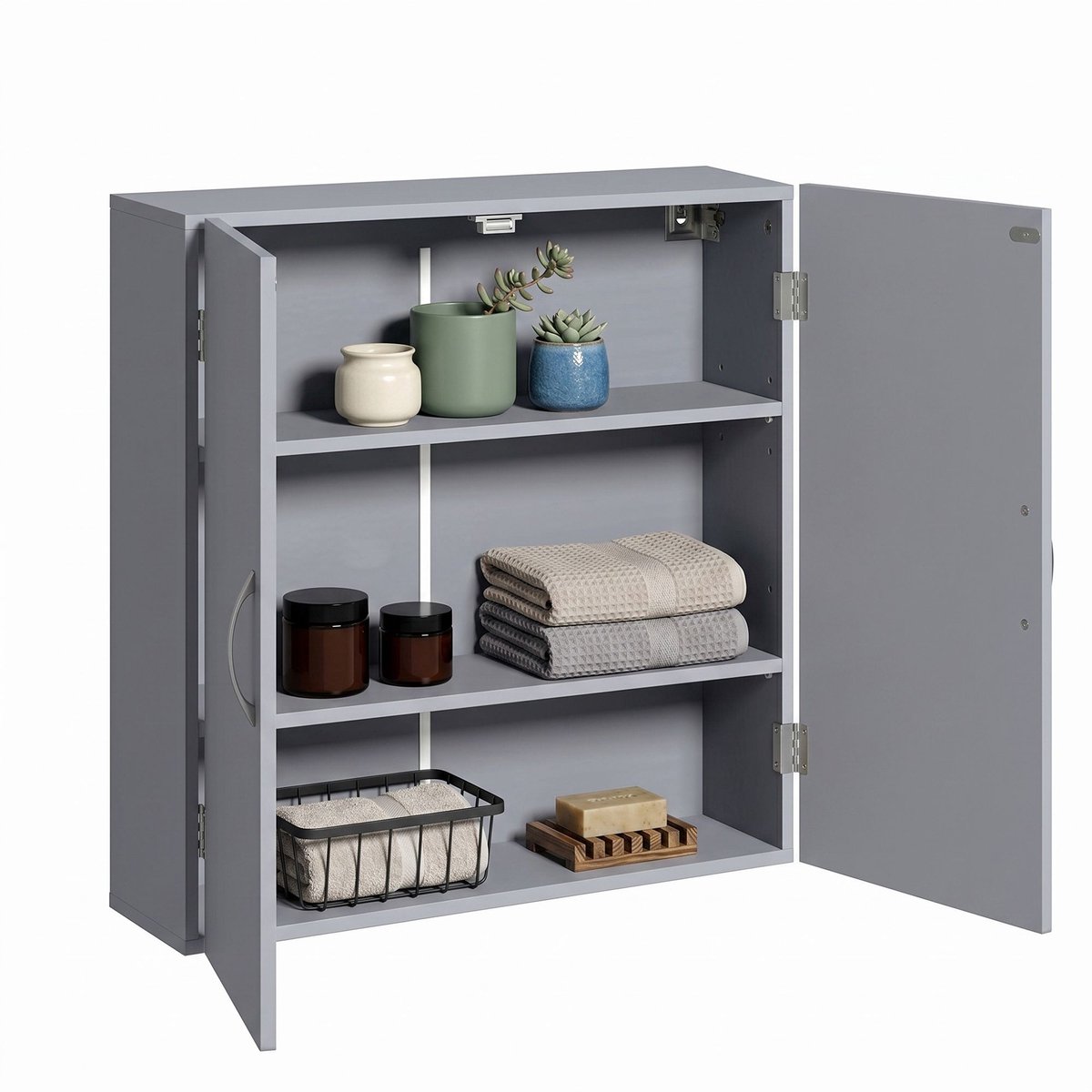 Badkamerkastje – wandkastje voor de badkamer – 18 x 60 x 60 cm – Grijs