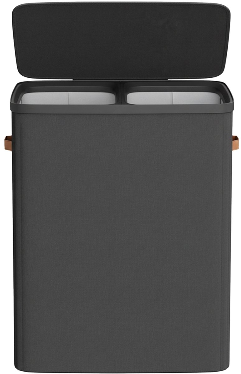 Wasmand – 170 liter wasmand met 2 compartimenten – wassorteerder – Zwart