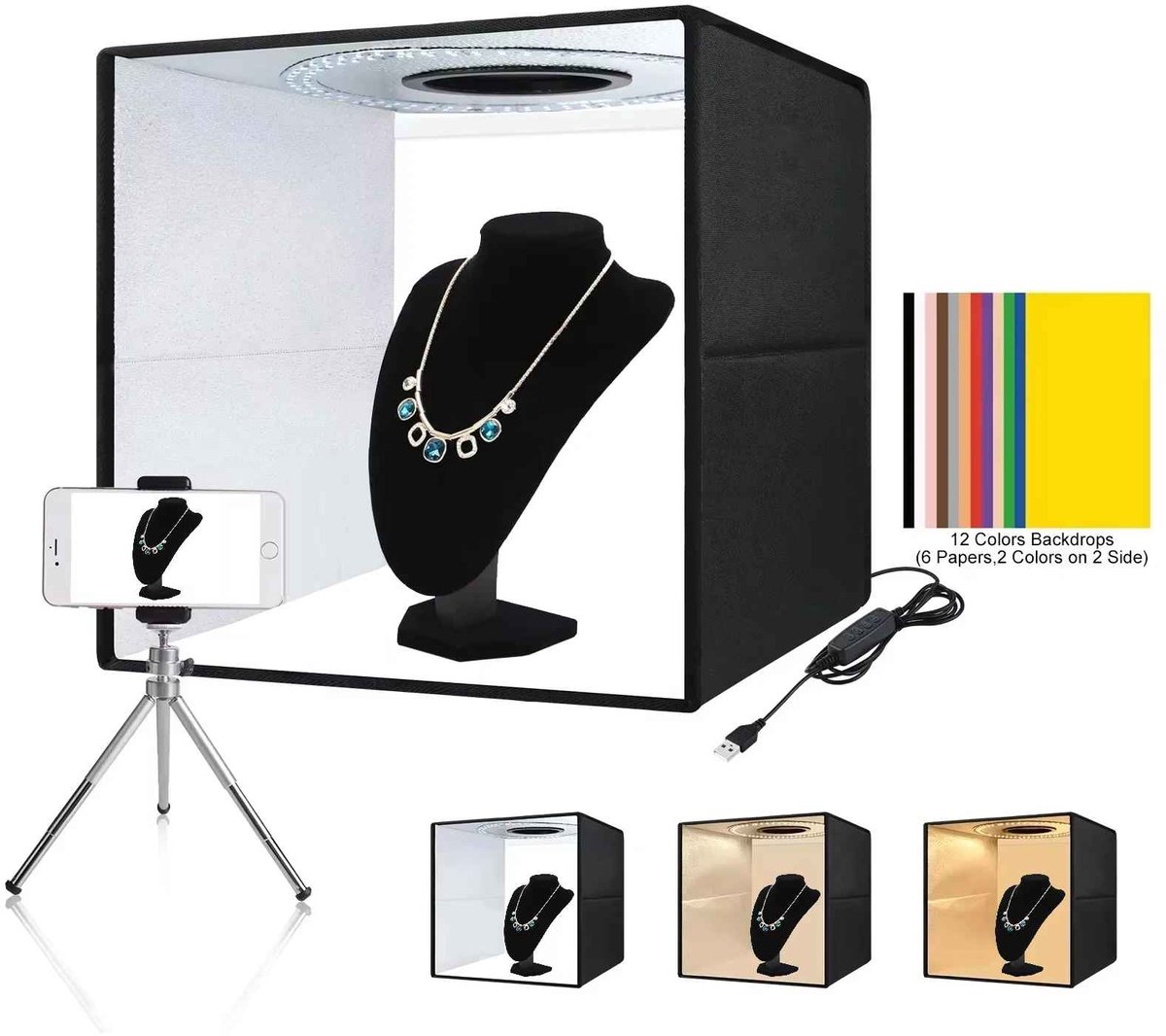 Casa Living Fotostudio Lichtbox - Voor Productfoto's - 40x40x40 cm - Dimbare LED Verlichting - 12 Achtergronden - Opvouwbaar