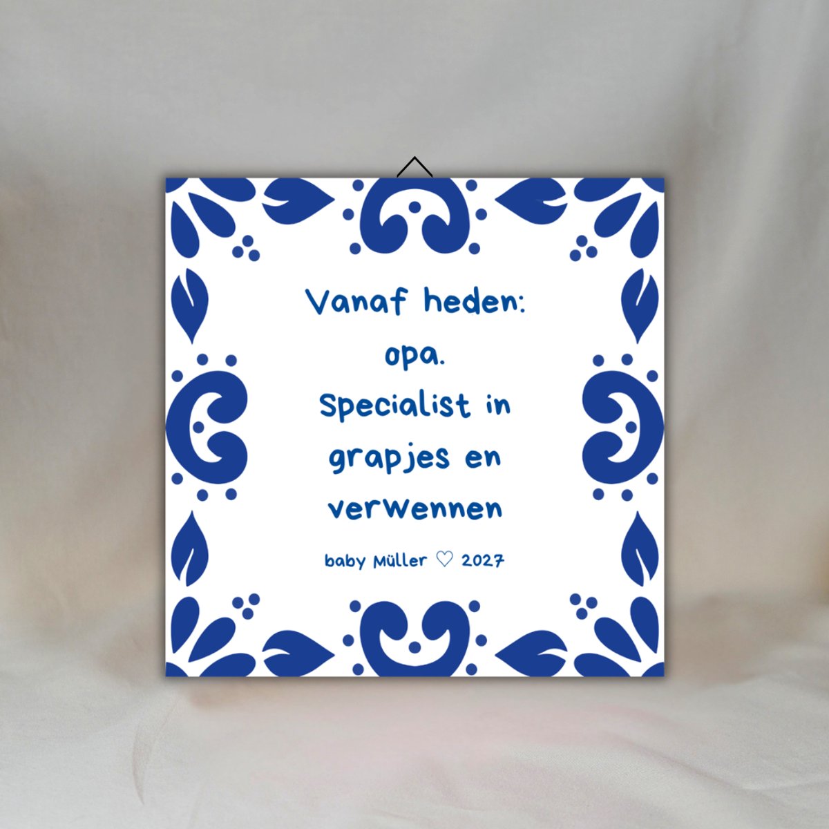 Zwangerschap aankondiging opa - Gepersonaliseerd Delfts Blauw tegeltje - Opa cadeautje kind - Pregnancy announcement - 15x15cm - Gepersonaliseerd cadeau - Opa cadeau baby