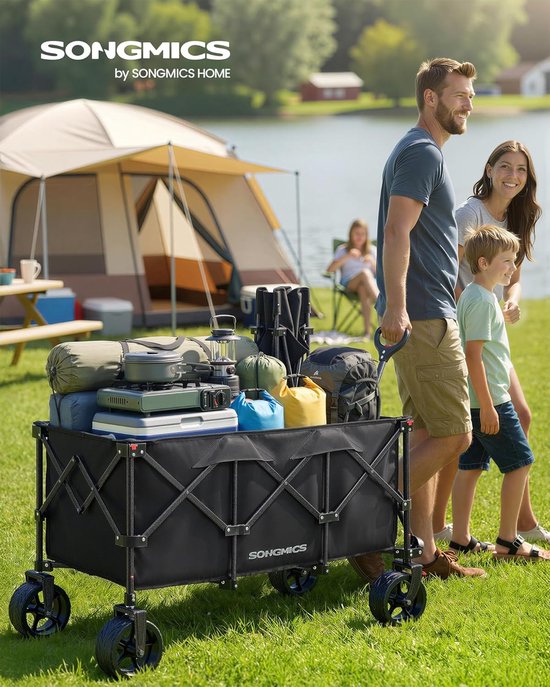 SONGMICS GFW200B101 Opvouwbare handkar, tuintrolley, campingtrolley met handvat, 4 afneembare wielen, voor buiten, tuin, 200 liter, maximaal draagvermogen 150 kg, inktzwart van Songmics — afbeelding 4
