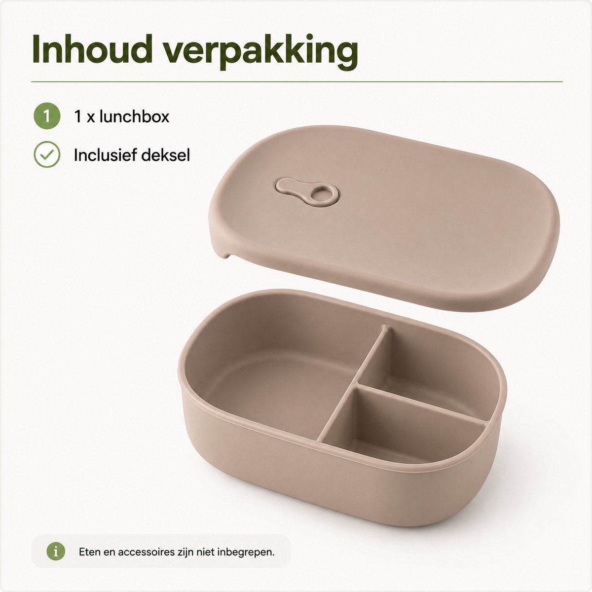 VHV - Lunchbox met 3 Vakken 1000 ml - Bento Brooddoos met Ventiel - Compacte Maaltijdbox voor Werk, School en Onderweg - Taupe