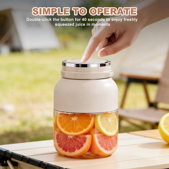 Draagbare Blender - Smoothie Maker - Verse Drankjes Maken - Grote Capaciteit 1200ml - 17.5 cm Hoog - Beige — afbeelding 4