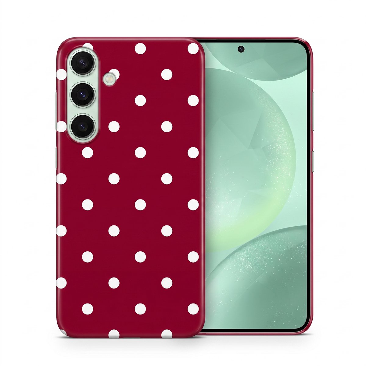 Hoesje geschikt voor Samsung Galaxy S24 – Polka Dots – Exclusief Design – Polycarbonaat – Bordeaux en Wit