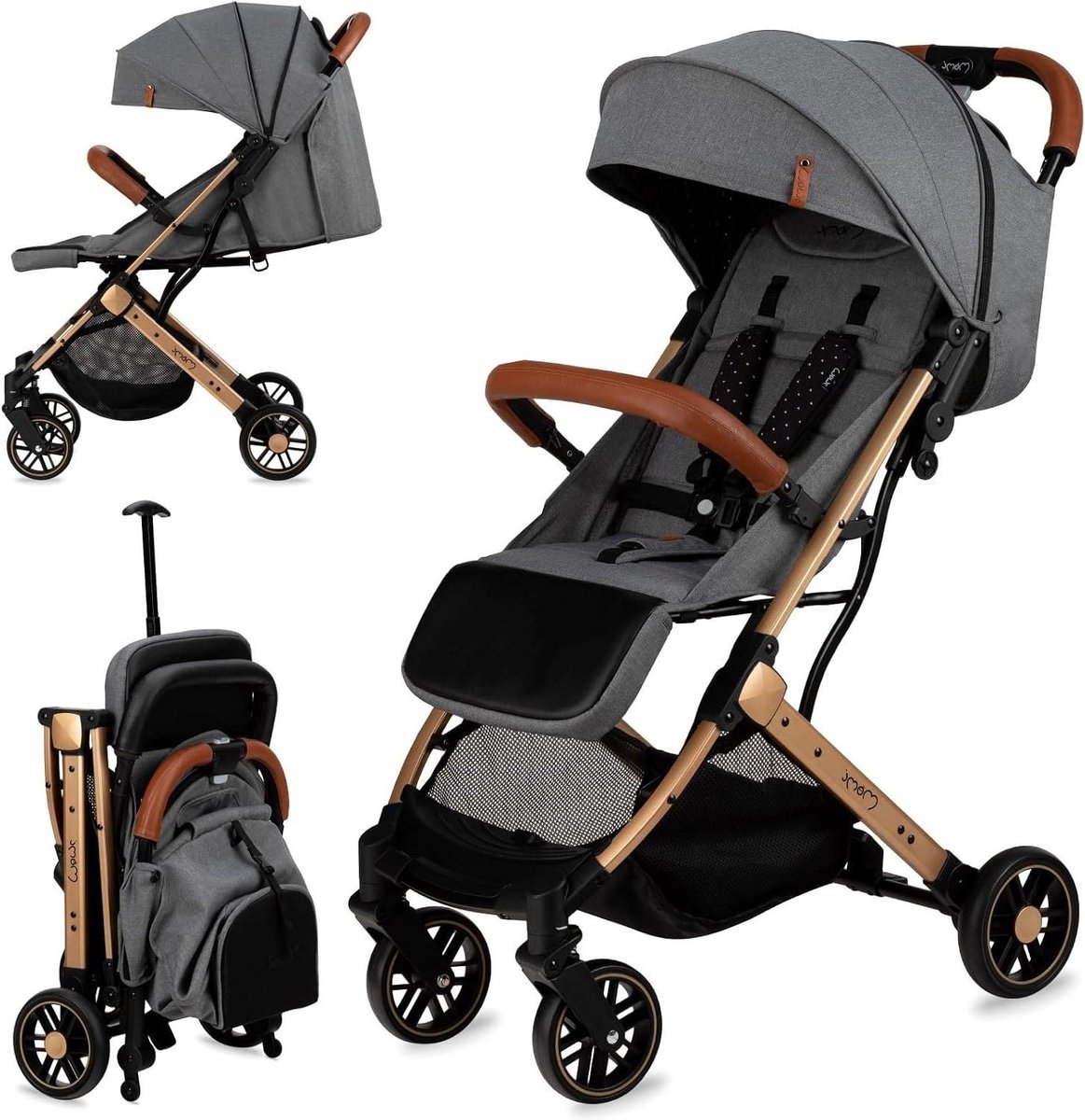 Babybuggy - Kinderwagen Reisbuggy - Onderweg met baby - Lichtgewicht en compact - 7.5 kg - Grijs-Goud