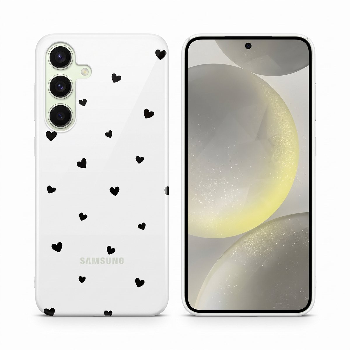 Hoesje geschikt voor Samsung Galaxy S24 – Mini Hartjes – Exclusief Design – Polycarbonaat – Wit en Zwart