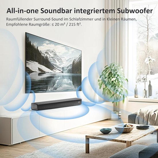 Bluetooth Soundbar - Kleine Luidspreker - Tv Geluid Verbeteren - Geïntegreerde Subwoofer - 58.6 cm - Zwart — afbeelding 5
