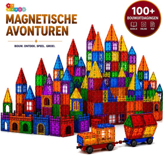 Magnetic Tiles XL bundel Set met 100+ Bouw Challenges - Magnetische Tegels Speelgoed - Magna Magnetisch Cadeau Jongens Meisjes Constructie - Montessori Mind Educatief Kinderspeelgoed 3 Jaar, 4 jaar, 5 jaar, 6 jaar, 7 jaar, 8 jaar, 9 jaar - By Baboo®