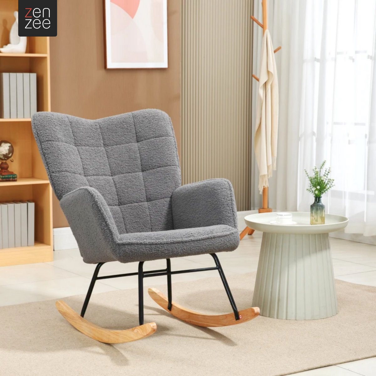 Schommelstoel - Stoelen - Meubels - Fauteuil - Grijs - 92 cm x 71 cm x 101 cm — afbeelding 16