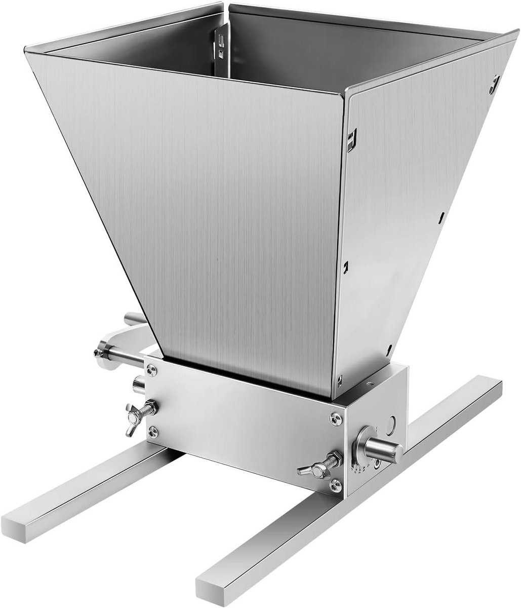 Graanmolen Handmatig - Korenmolen Schrootmolen - Bier Brouwen - Instelbare Rolafstand - 4 Liter Trechter - Zilver