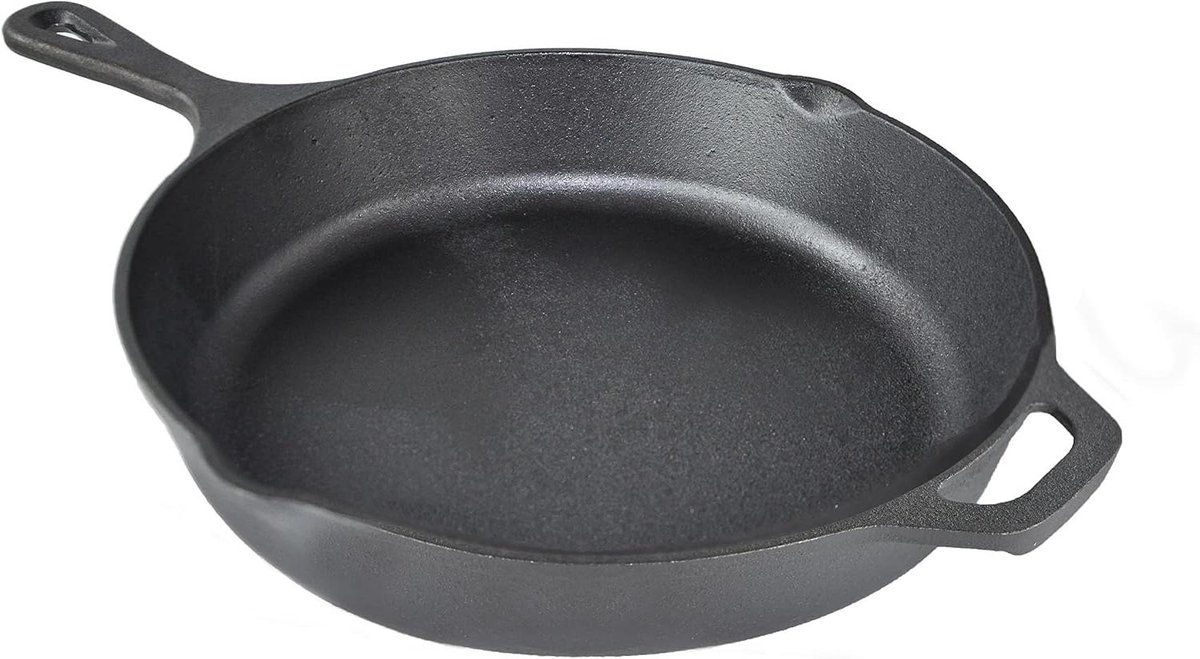Gietijzeren Koekenpan - Ronde Pan Zwaar - Koken en Braden - Anti-aanbehandeling Hittebestendig - 26 cm - Zwart
