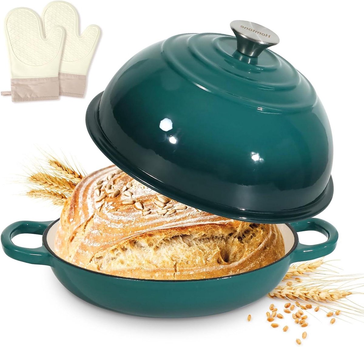 Gietijzeren Braadpan - Broodpan Dutch Oven - Zuurdesem Bakken - Extra Hoog Deksel - 22 cm - Pauw Blauw