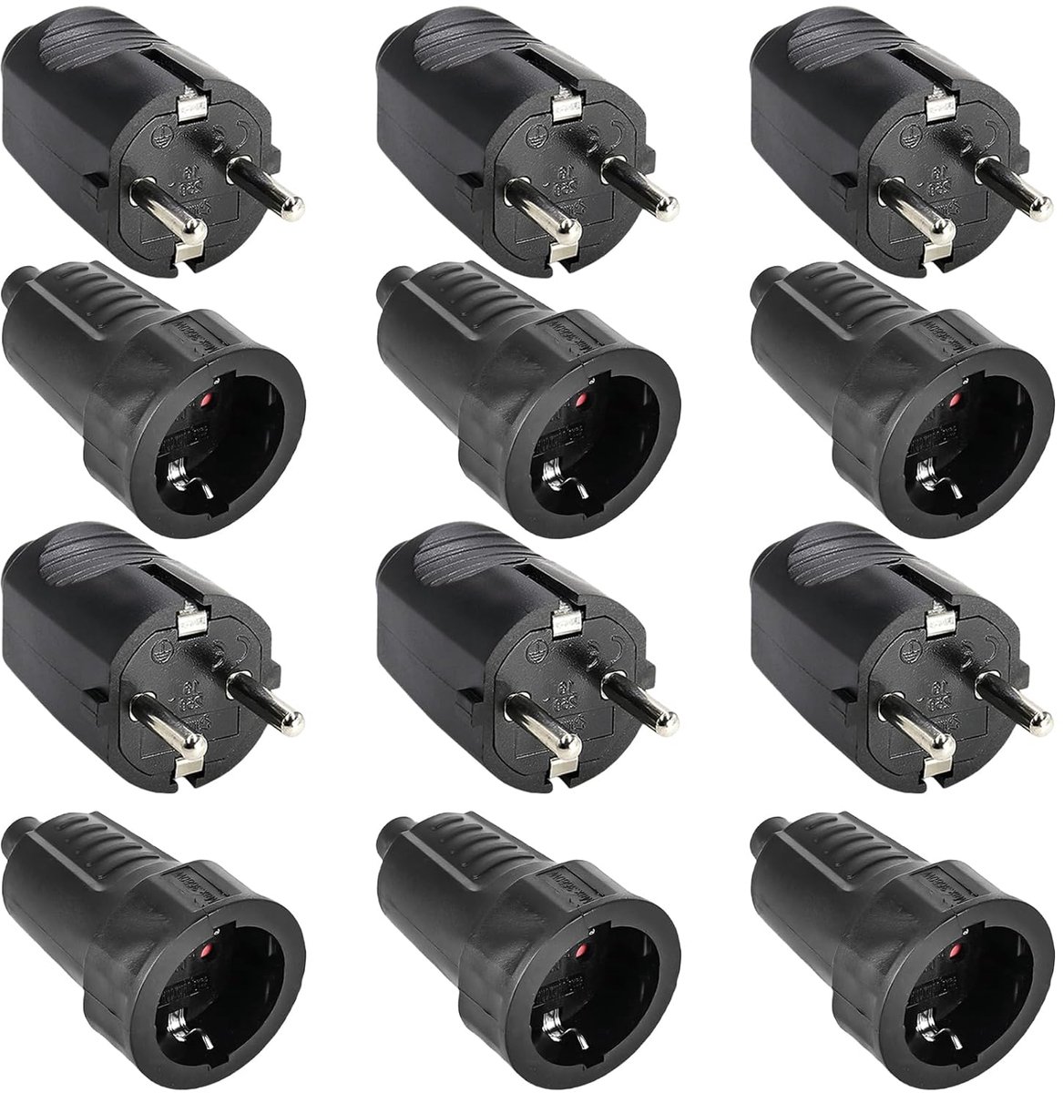 Schuko stekker set van 6 - 250 V 16 A - rubber met kinkbescherming - waterproof voor buitengebruik - SnelShoppen