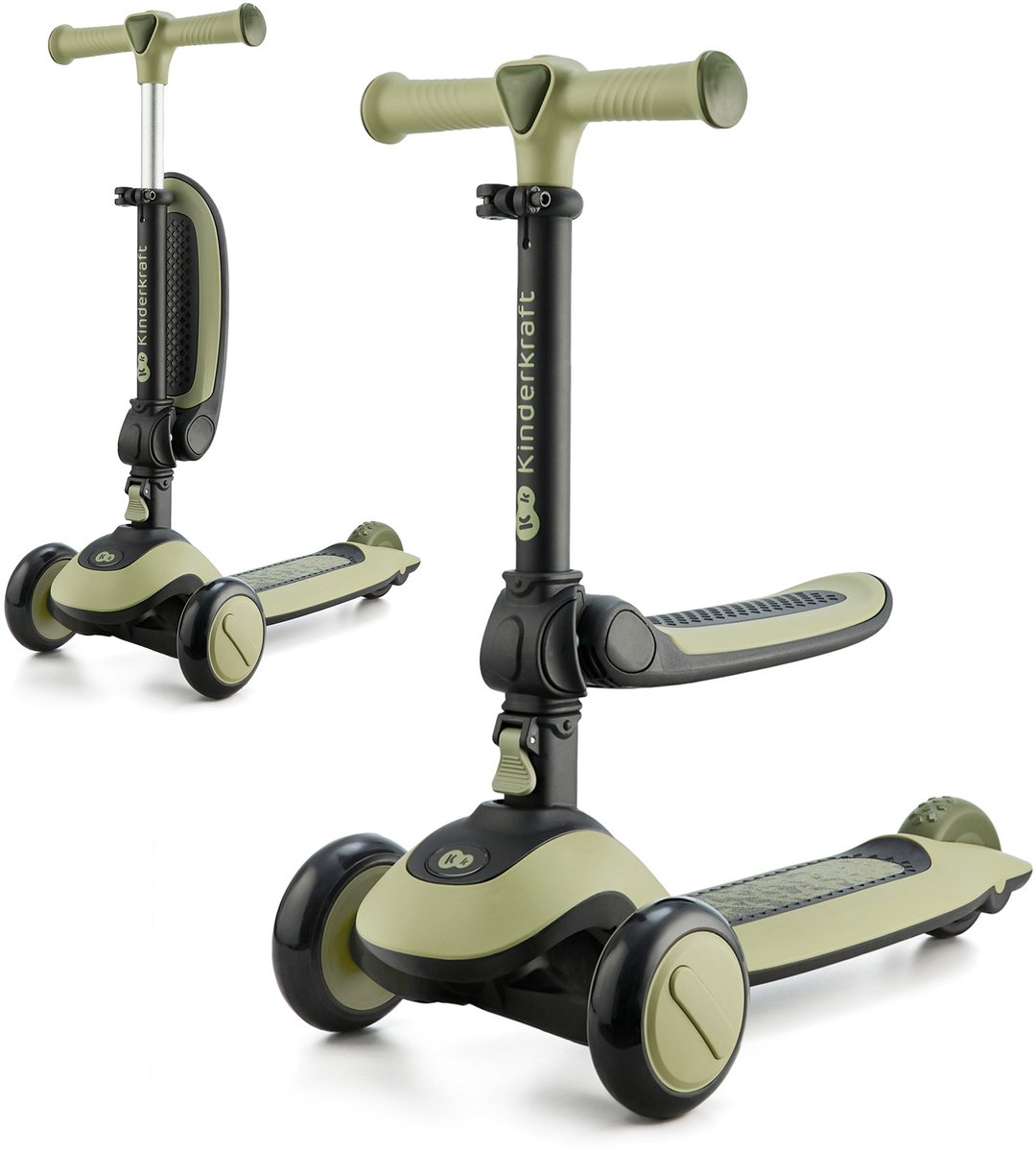 Kinderkraft HALLEY - loopfiets en driewieler step - 2-in-1 - verstelbaar zadel - opvouwbaar ontwerp - verstelbare stuurhoogte - LED wielen - modern design - geschikt voor kinderen van 1-5 jaar - maximale belasting 50 kg - Groen