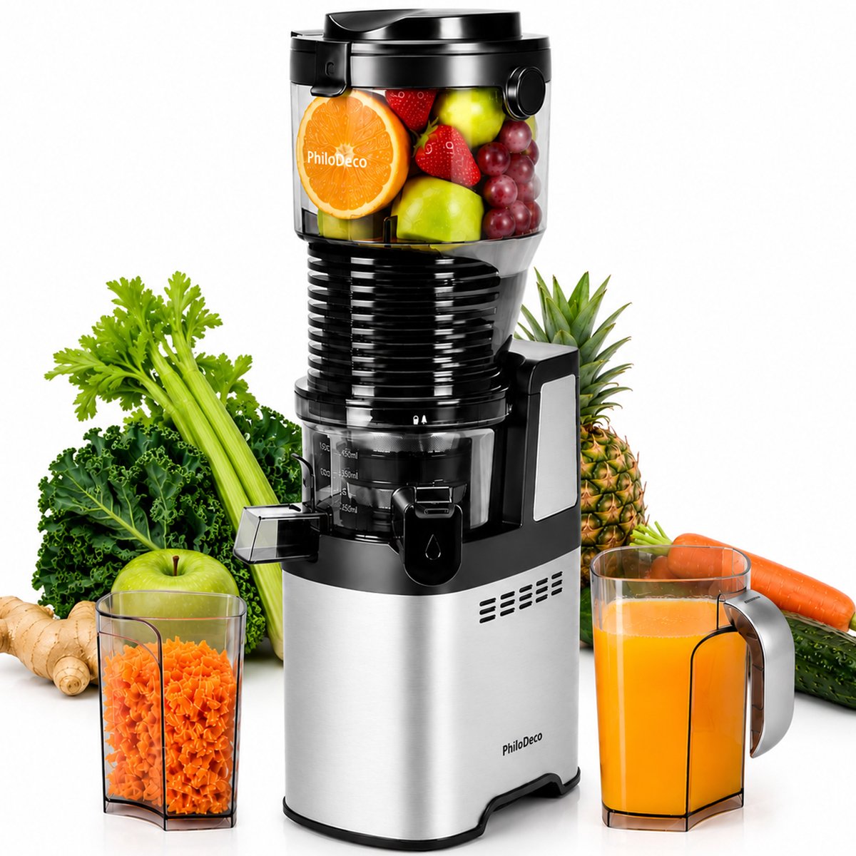 PhiloDeco Slow Juicer - sapcentrifuge -koudperstechnologie-roestvrijstalen persschroef-meer dan 90% sapopbrengst-700ml sapreservoir-gezonde sapmachine voor het hele gezin