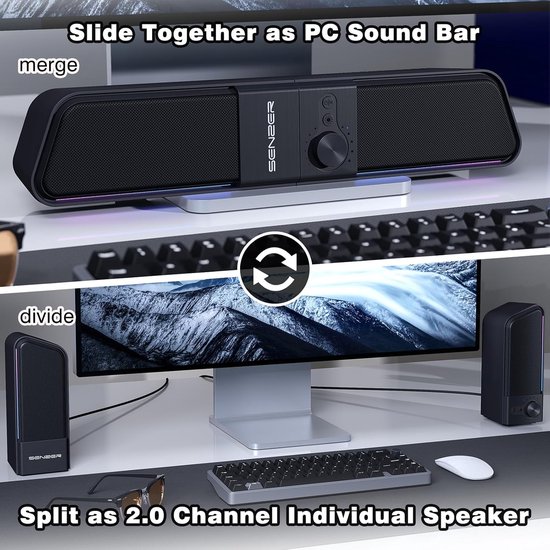 PC Luidspreker Soundbar - Gaming Speaker - Muziek Luisteren - Vloeiende LED Verlichting - 16 x 3.2 x 3.5 inch — afbeelding 5