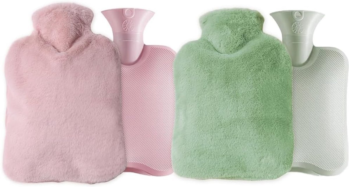 Warmwaterkruik met hoes, 2 liter, warmwaterzak met deksel, warmwaterkruik met zachte hoes, warmwaterflessen, warme fles, bedfles, voor Kerstmis, Moederdag, Vaderdag en verjaardagen