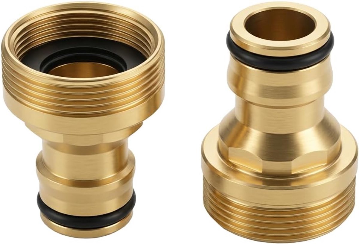 2 stuks universele kraan adapter keuken messing 22 mm 24 mm snelaansluiting slang voor mengkraan, irrigatie, lekvrije aansluiting voor gootsteen, tuin, badkamer | Materiaal: messing